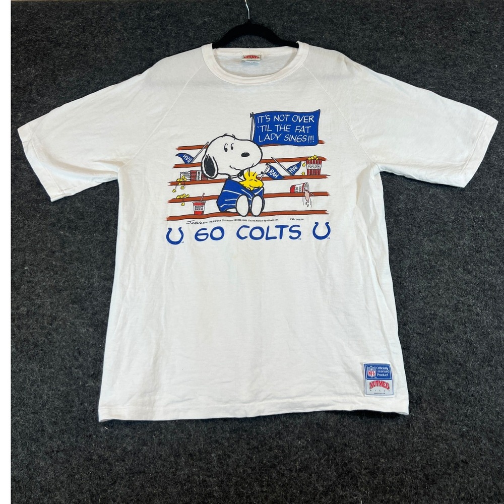 VTG Indianapolis Colts Snoopy Peanuts T Shirt Mens Large White Nutmeg Mills USA